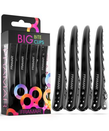 Framar Black Big Bite Clips - Set of 4 Professional Hair Clips   Hair Clips for Styling  Clips for Hair  Metal hair Clips - Extra Grip & Durable