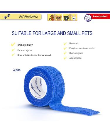 Protectaplast Self-Adhesive Bandage for Pets | 3 Pieces (2.5cm x 4.5m) | Latex & Glue-Free Dressing for Dogs Cats & Horses - Wound Care & Joint Support - Buy Online on GoSupps.com