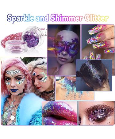 Laza Body Glitter Set - Iridescent Chunky Sequins with Glitter Glue for Women, Festival & Party Makeup, Hair & Outfit Accessories - Pink - Buy Online on GoSupps.com