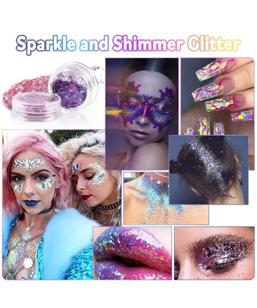 Laza Body Glitter - Iridescent Sequin Makeup for Women | 2 Jars Glitter Glue for Festivals Raves & Cosplay - Fantasy Purple & White - Buy Online on GoSupps.com
