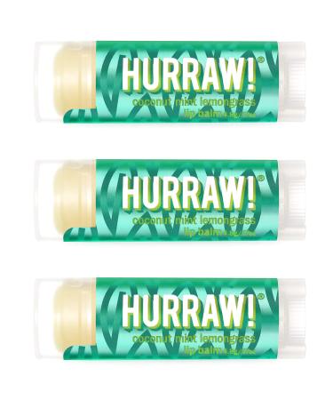 Hurraw! Coconut Mint Lemongrass (Pitta) Lip Balm 3 Pack: Organic Certified Vegan Cruelty and Gluten Free. Non-GMO 100% Natural Ingredients. Bee Shea Soy and Palm Free. Made in USA