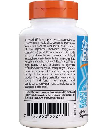 Doctor's Best Trans-Resveratrol 200mg - 60 Veggie Caps with Resvinol for Antioxidant Support - Buy Online on GoSupps.com