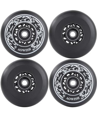 AOWISH 4-Pack Inline Skate Wheels Outdoor Asphalt Formula 90A Aggressive Blades Roller Skates Replacement Wheels with Speed Bearings ABEC 9 and Floating Spacers Black 72mm