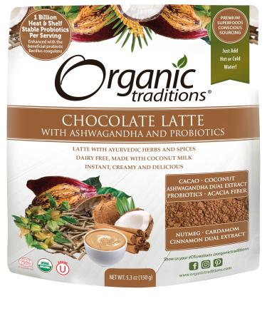 Organic Traditions Chocolate Latte with Ashwagandha and Probiotics 5.3 oz (150 g)