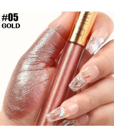 FOCALLURE Metallic Chameleon Liquid Lipstick - Diamond Glitter Lip Gloss | Shimmery Finish, Intense Pigment, Long-Lasting | 05 GOLD - Buy Online on GoSupps.com