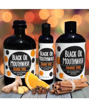Black Oil Mouthwash - Sweet Orange Cinnamon Spice | Oil Pulling with Activated Charcoal & Xylitol | Whitening & Remineralization - 4 oz - Buy Online on GoSupps.com