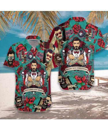 HYPERFAVOR Skull Barber Shirts for Men- Casual Short Sleeve Barber Skull Shirt Men- Barber Hawaiian Shirts for Men Large V7 - Buy Online on GoSupps.com