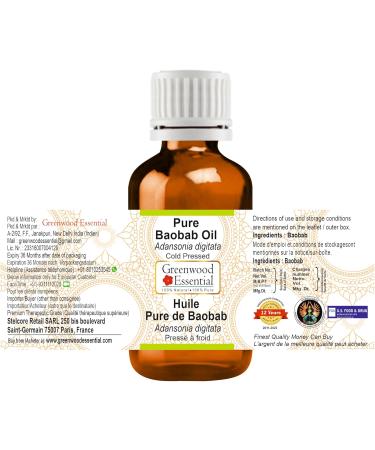 Buy Greenwood Essential Natural Pure Baobab Oil (Adansonia Digitata) - Therapeutic Cold-Pressed - Pack of 5 x 100ml (16.9 oz) - Premium Quality for Skin & Hair - Buy Online on GoSupps.com