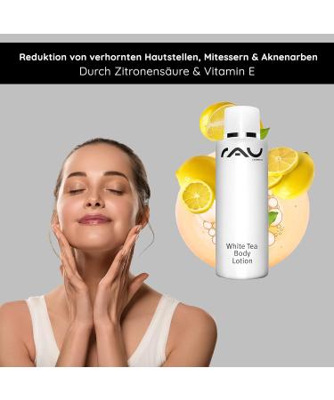  RAU Cosmetics RAU White Tea Body Lotion (200 ml) Fast-absorbing body lotion with a fresh fragrance for intense hydration and to combat dry skin Rich care for the entire body - Buy Online on GoSupps.com