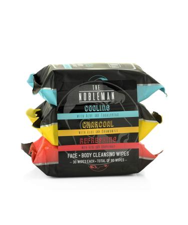 Men's Assorted Cleansing Wipes 3 Pack (90ct) - Cooling, Charcoal, Refreshing - Buy Online on GoSupps.com