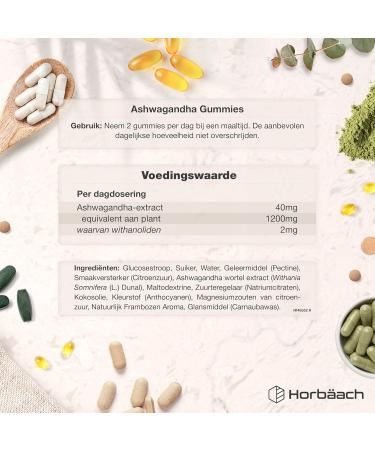 Horbaach Ashwagandha Gummies 1200mg Ashwagandha extract per daily serving 120 vegan gummies for 2 months supply with 5 Withanolides Natural Raspberry Flavor Horbach - Buy Online on GoSupps.com