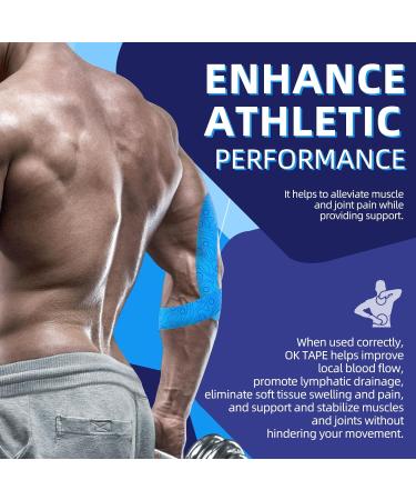 OK TAPE Kinesiology Tape Bulk 103Feet - Pro Adhesive Water-Resistant Latex Free Elastic Athletic Tape in Blue - Buy Online on GoSupps.com