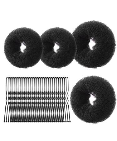 URAQT Hair Donut Bun Maker Set 4 Pcs Ring Style Donut Bun Shaper with 30 Hair Pins Blonde Chignon Doughnut Bun Hair Accessories for Girls Kids Women DIY Chignon Hair Styles Black