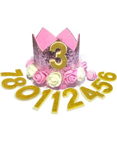 POSAPET Crown Dog Birthday Hat Reusable Doggie Birthday Party Hat for Pets Glitter Crown Hats for Dogs Cats Kitten Headband Hats Pink - Buy Online on GoSupps.com