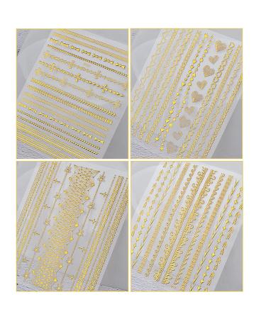 8 Sheets Gold 3D Nail Art Stickers Decals - Self-Adhesive Metallic Chains, Lines, Shapes - Holographic Glitter Nail Decoration Supplies for Manicure - Buy Online on GoSupps.com