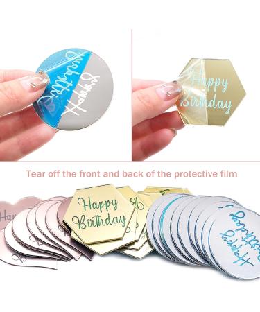 30 PCS Mirror Acrylic Cupcake Topper Gold Hexagon Silver Round and Rose Gold Heart Happy Birthday Cake Toppers Birthday Party DIY Dessert Cup Cupcake Decoration - Buy Online on GoSupps.com