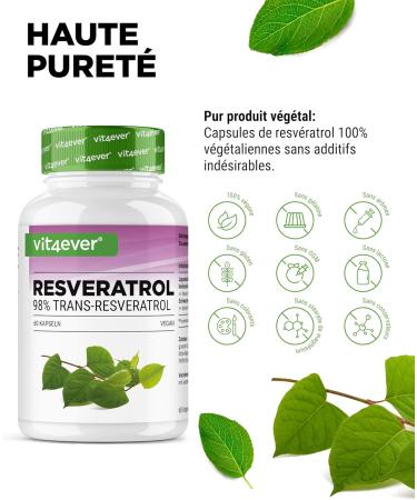 Resv ratrol - 520 mg par g lule - 98% trans-resv ratrol de l'extrait de racine de renou e du Japon 100:1 + pip rine pour une biodisponibilit optimis e - 60 g lules - Hautement dos - Vegan - Buy Online on GoSupps.com