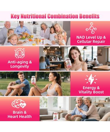 NAD+ Gummies Supplement for Women 1000MG - NAD Plus Gummies for Men Sugar Free Vitamin B3 Niacinamide Pure Organic Boosts NAD Level Anti-Aging Cell Regeneration Energy Brain Peach Flavor 60C - Buy Online on GoSupps.com
