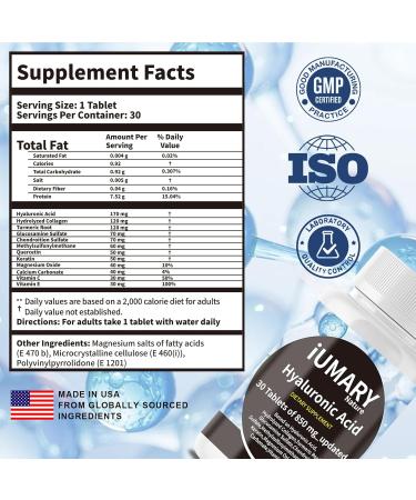 Hyaluronic Acid Supplements, 850mgKeszciy - High Bioavailable Dietary Hyaluronic Acid - Advanced Joint Support with Hydrolyzed Collagen Turmeric Glu-cosamine MSM Vitamin C – 30 Tablets - Pack of 1 - Buy Online on GoSupps.com