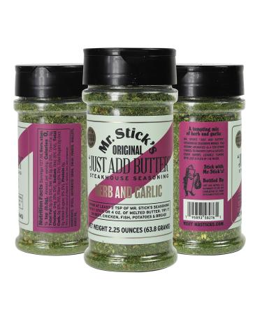 Mr. Stick’s Original Garlic and Herb Steakhouse Seasoning - Just Add Butter - Try On Beef, Fish, Chicken, Potatoes, & Bread! Single