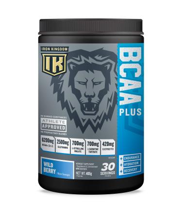 Iron Kingdom BCAA Plus Powder Amino Acids Electrolytes & Glutamine Supplement for Endurance Hydration & Post Workout Recovery - Wild Berry - 30 Servings