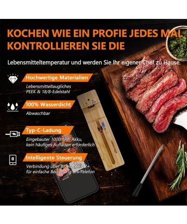 Airmsen Wireless Meat Thermometer - 110m Bluetooth Digital BBQ Grill Thermometer with IPX7 | Perfect Oven & Kitchen Cooking App for Meat Lovers - Buy Online on GoSupps.com