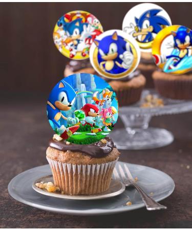 24 x Pre-Cut Sonic 1 Edible Stand up Wafer Paper Cupcake Toppers Cake Decorations Birthday Party - Buy Online on GoSupps.com