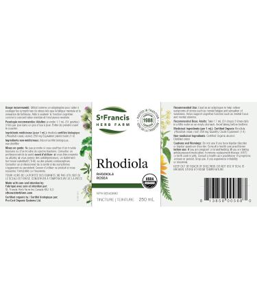 St. Francis Herb Farm Rhodiola Herbal Tincture Liquid | Used as an Adaptogen to Relieve Stress | Relieve Mental Fatigue & Sensation of Weakness | Supports Cognitive Function | Supports Mental Focus & Stamina | Organic | Non-GMO | Vegan | (250ml) - Buy Online on GoSupps.com