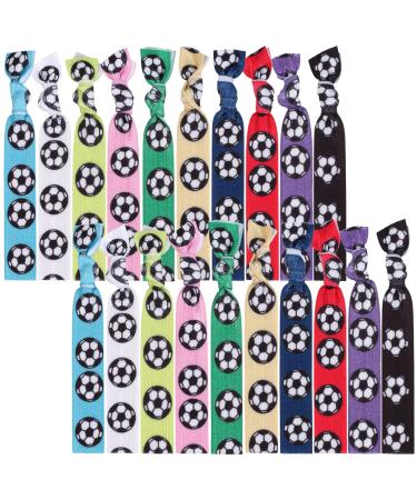 20PCS Soccer Hair Ties for Women Elastic Ribbon No Crease Ponytail Holders Yoga Twist Hair Bands Hand Knotted Football Hair Scrunchies for Girls Players Soccer Fun 20pcs-Soccer Hair Ties