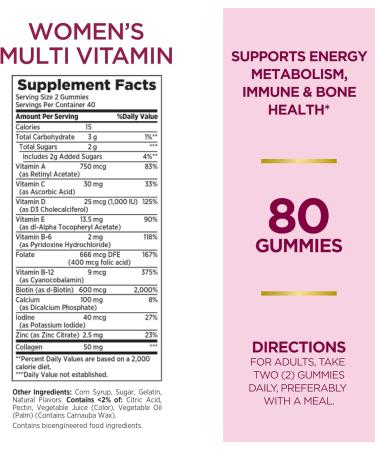 Nature's Bounty Optimal Solutions Women's Multivitamin Multivitamin Gummies for Immune Support Cellular Energy Support Bone Health Raspberry Flavor 80 Ct (2 Pack) - Buy Online on GoSupps.com