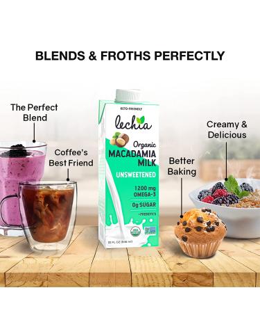 Lechia Organic Macadamia Milk Unsweetened 32oz (6 Pack) - Vegan, Non-Dairy, Gluten-Free, Keto, Omega-3, Plant-Based - Buy Online on GoSupps.com