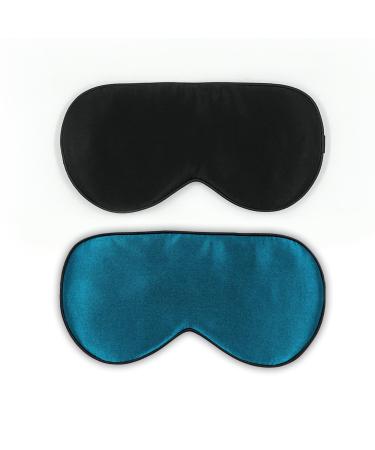 townssilk 2 pcs 100% Silk Sleep mask with Adjustable Strap Comfortable and Super Soft Eye mask Including 1 pc Balck and 1 pc peacockblue Blackpeacockblue