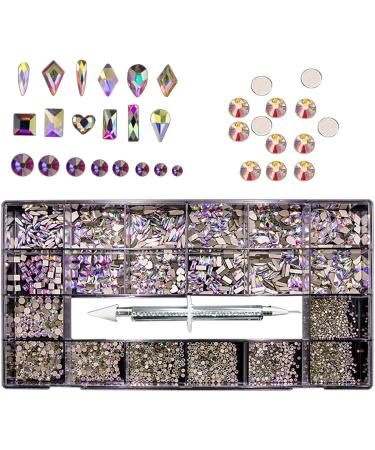 SUJOSAJU Multi Shapes AB Crystal Nail Art Rhinestones Kit Crystal Rhinestones for Nails Multi Size Nail Art AB Rhinestone Kit for Professional and Home DIY Use - Buy Online on GoSupps.com
