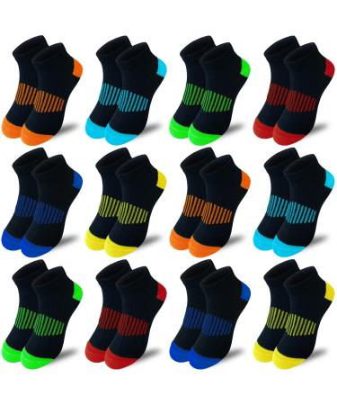 Jamegio boy socks 12 Pairs Sport Ankle Athletic Sock kids Half Cushion Low Cut socks for Little Big Kids Size Age 3-10 Years #1 Multicolor a 7-10 Years