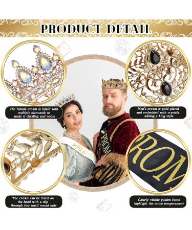 Gold King Crown Tiara Set for Prom Queen & King | 4 Piece AB Diamond Rhinestone Crowns with Satin Sash | Wedding Accessories - Buy Online on GoSupps.com