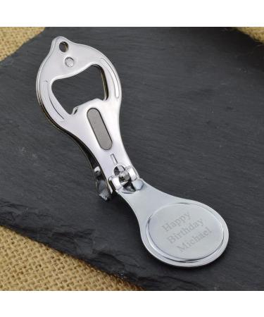 Green Chequered Flag Design Pocket Metal Nail Clipper Bottle Opener with Personalised Engraved Message Presented in a Velvet Pouch - Buy Online on GoSupps.com