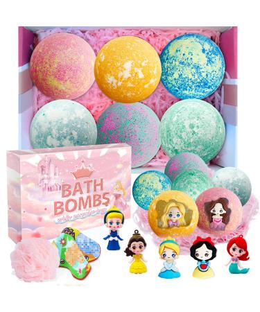 Bath Bombs for Kids with Surprise Inside: Supbec XXL Organic Bath Bombs Gift Set Rich in Natural Essential Oils  Princess Bath Bombs for Dry Skin Moisturize  Gifts for Kids Girls (6 Pcs  5 OZ) Princess-6 Pcs