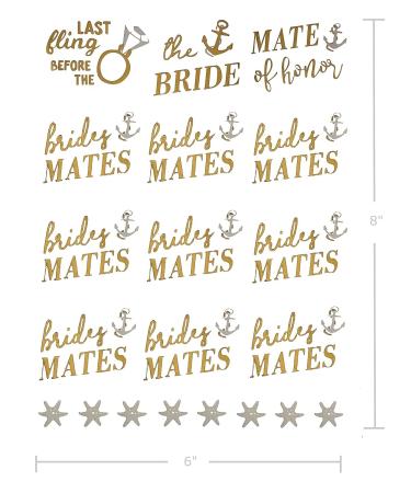 Bachelorette Bride to Be Nautical Temporary Tattoos - 100+ Gold Metallic Designs - Bride's Crew, Nauti Bride, Last Fling - Perfect for Engagement & Bachelorette Party - Waterproof & Nontoxic - Buy Online on GoSupps.com