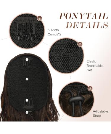 FESHFEN 26 inch Long Curly Wavy Drawstring Ponytail Extensions | Dark Brown and Light Auburn Synthetic Hair | Clip in Curly Hairpiece for Women - Buy Online on GoSupps.com