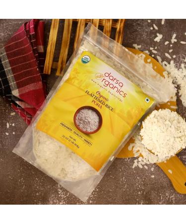 Darsa Organics Poha | 2 lb Resealable Zipper Bag | Flattened Rice with Fluffy Texture| USDA Organic | Non-GMO | Chemical-Free | Kosher - Buy Online on GoSupps.com