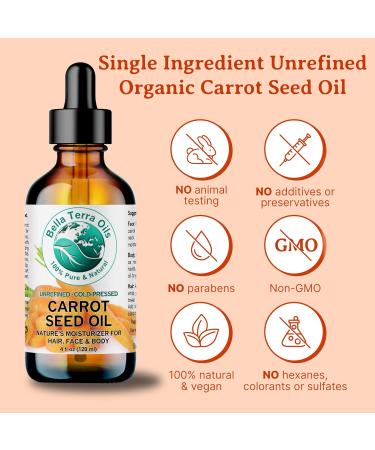 Bella Terra Oils - Organic Carrot Seed Oil 2 oz - Cold-Pressed Elixir Abundant in Vitamin A & E Beta-Carotene Richness Ideal for Nourished Skin Radiance 2 Fl Oz (Pack of 1) - Buy Online on GoSupps.com