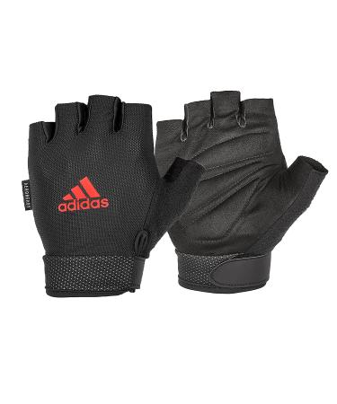 adidas Essential Adjustable Fingerless Gloves for Men and Women - Padded Weight Lifting Gloves - Adjustable Wrist Straps for Tailored, Secure Fit Red Large