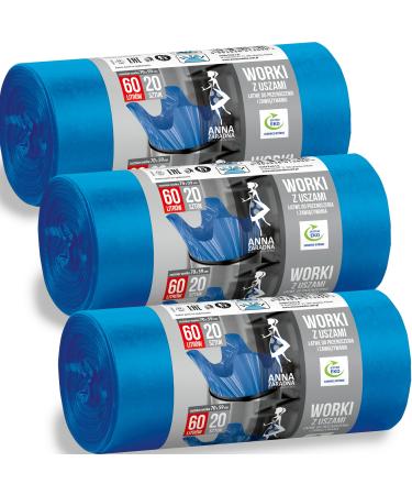 Blue garbage bags 60l with handle large pack of 60 pieces - 70x59cm 25 m 100% recycled Eucertplast - Henkel closure household & medium -sized garden waste long lasting 60 pieces - 60 l - 25 m - Buy Online on GoSupps.com