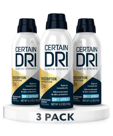 Certain Dri Prescription Strength Clinical Antiperspirant Deodorant Dry Spray for Men and Women Fast Acting Protection from Excessive Sweating 4.2 oz 3 Pack