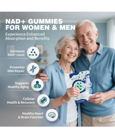 NIUSISE NAD Gummies Sugar Free NAD+ Supplement with Liposomal Nicotinamide Riboside Resveratrol Quercetin NAD Supplement for Anti-Aging Energy Cellular Health Blueberry Flavor 60 Gummies - Buy Online on GoSupps.com