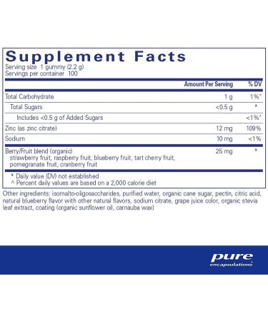Pure Encapsulations Zinc Gummy - Immune Function Support - 100 Gummies - Blueberry Flavor - Buy Online on GoSupps.com