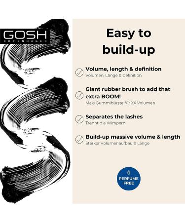GOSH Boombastic Mascara - Extreme Volume & Long Eyelashes - XL Brush for Precise Separation - Long-Lasting & Skin-Friendly - 001 Black - 150ml - Buy Online on GoSupps.com