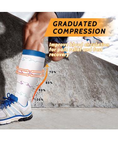 3 Pairs Plus Size Compression Socks for Women & Men | 20-30 mmHg | Wide Calf Knee High Flight Socks | Circulation Support | 2XL 3PCS - White Purple Blue - Buy Online on GoSupps.com