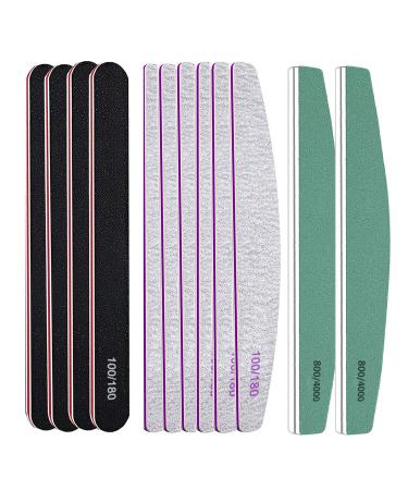 Roleelex Nail Files and Buffers Set 12 Pieces Acrylic Professional 100/180 Grit Emery Board 800/4000 Grit Buffer Block for Home and Salon