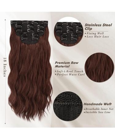 Barsdar Clip In Extensions - 5 PCS Long Wavy Synthetic Hair Thick & Soft Copper Chestnut - 45 cm - Perfect for Women & Girls - Buy Online on GoSupps.com